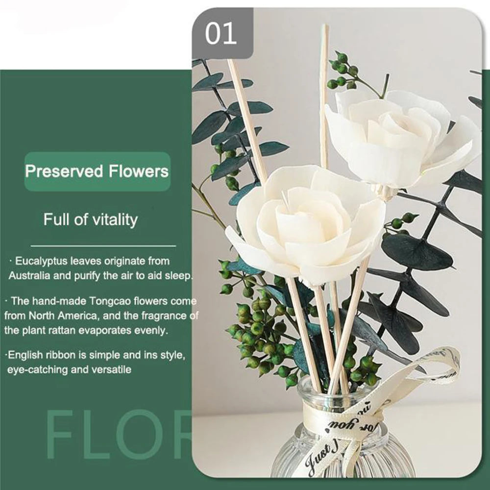 Reed Diffuser 3.38 oz Essential Oil Stick Diffuser, White Gardenia, Jasmine Tea, Lavender, Osmanthus Longing