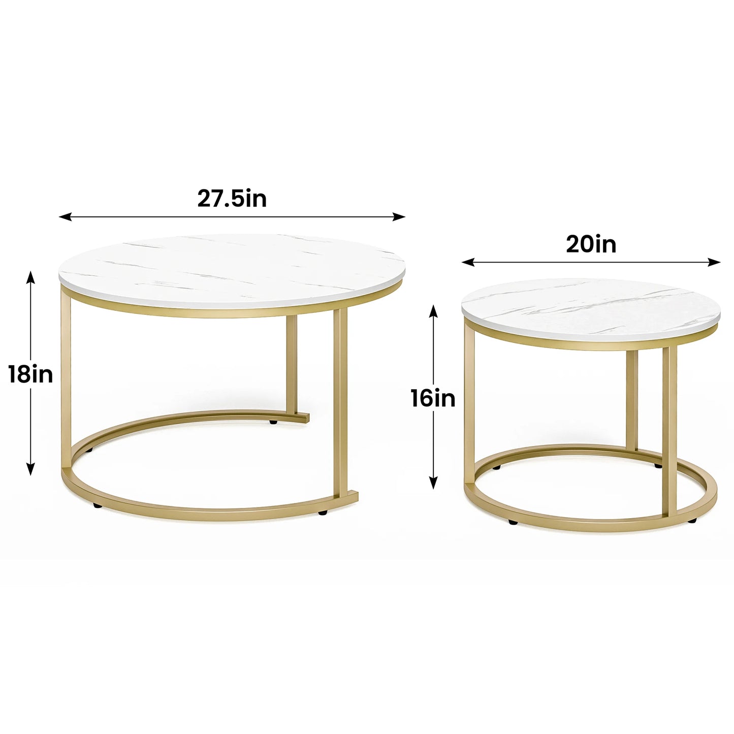 27.5" Nesting Coffee Table ,Round Marble Tops