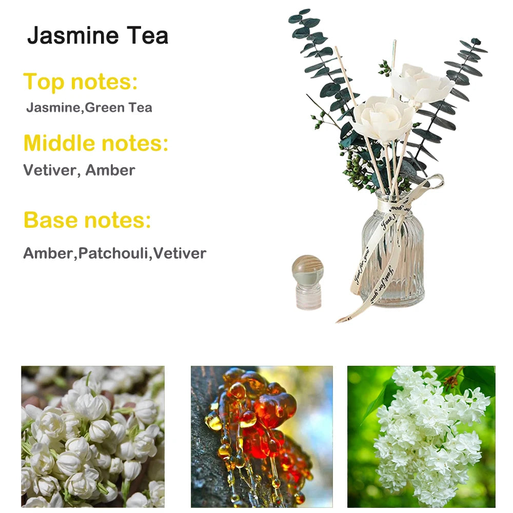 Reed Diffuser 3.38 oz Essential Oil Stick Diffuser, White Gardenia, Jasmine Tea, Lavender, Osmanthus Longing