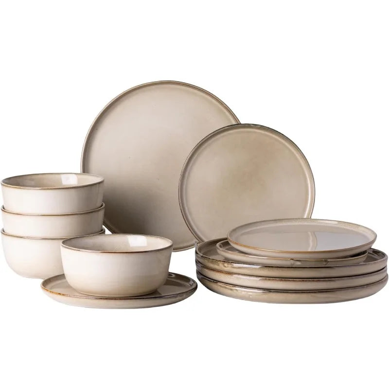 Ceramic Dinnerware Sets for 4, Reactive Glaze Dishes -Scratch Resistant