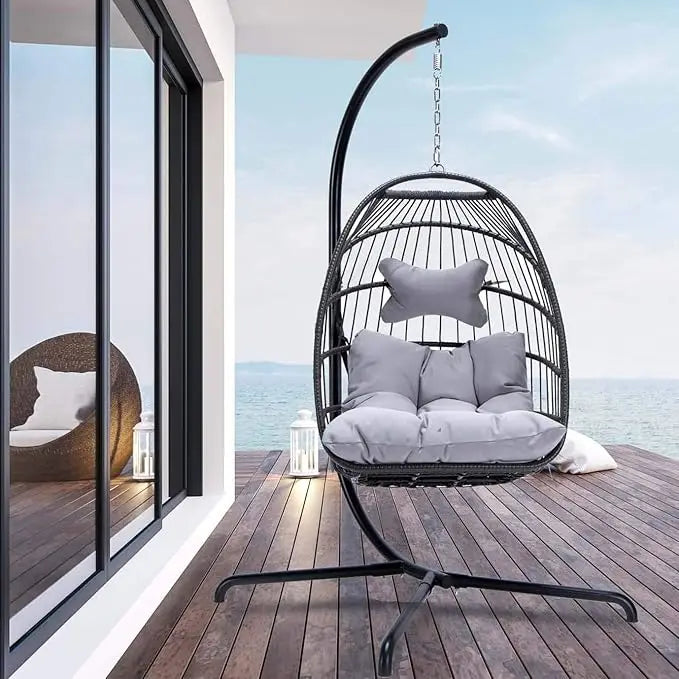 Patio Wicker Hanging Egg Chair with Stand