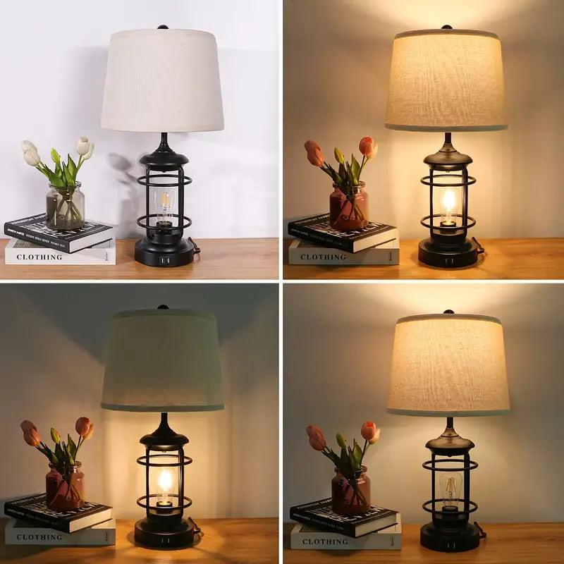 2 Farmhouse Table Lamps With Bulbs