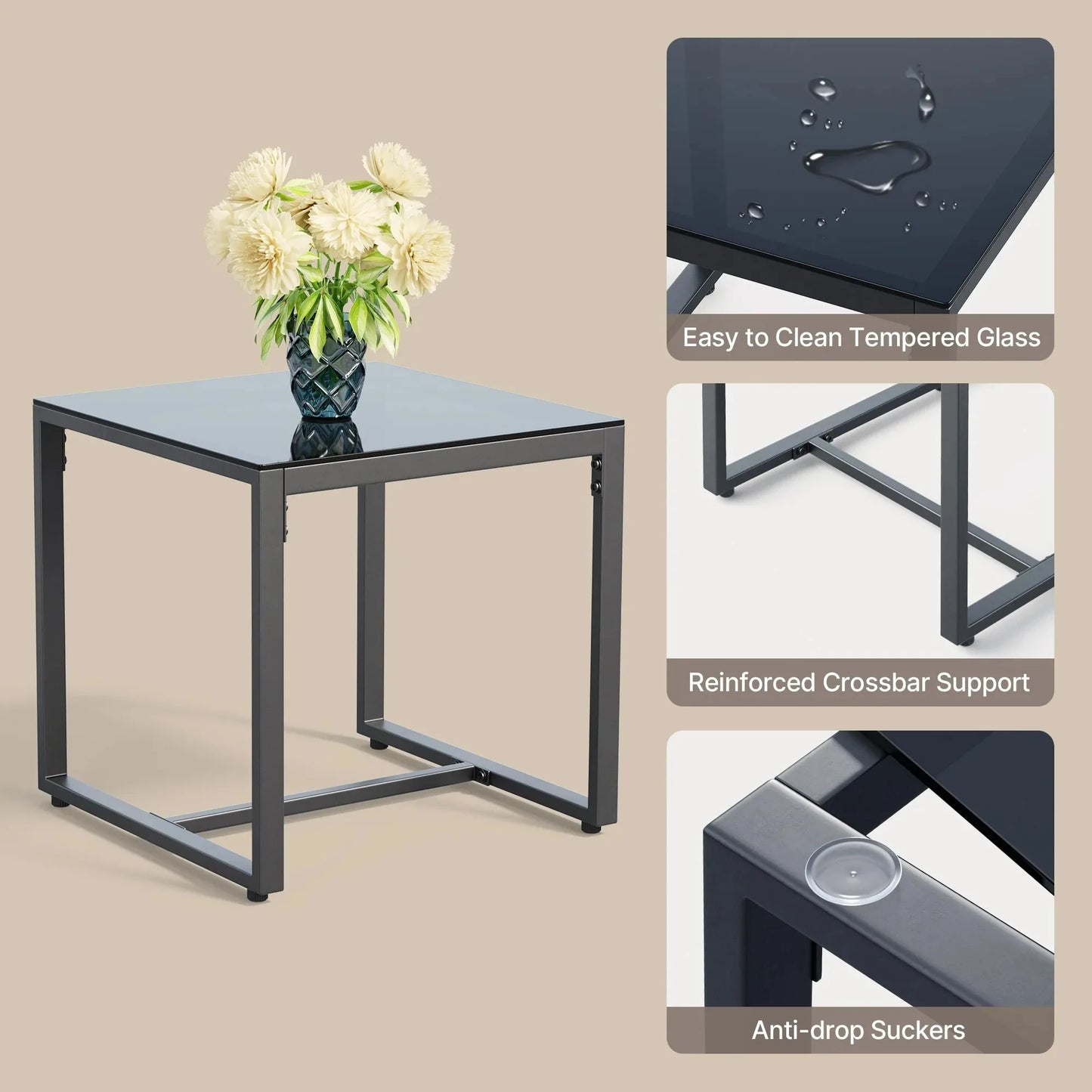 3-Piece Patio Chairs Set with Glass Coffee Table