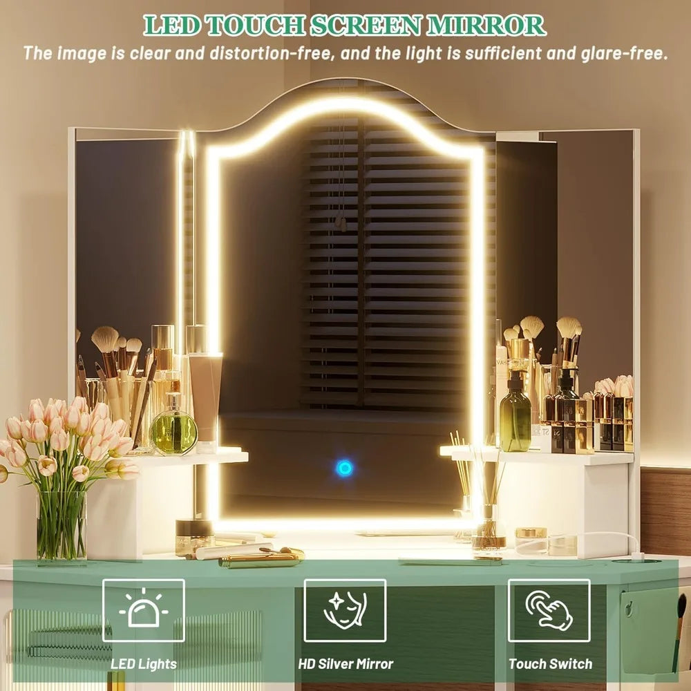 Corner Vanity Set with Stool & Mirror