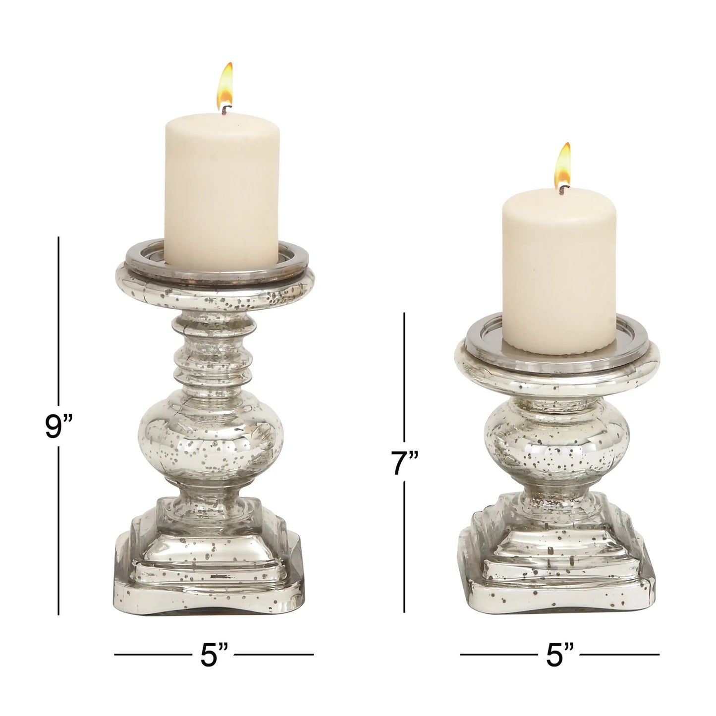 Silver Glass Handmade Pillar Candle Holder, Set of 2