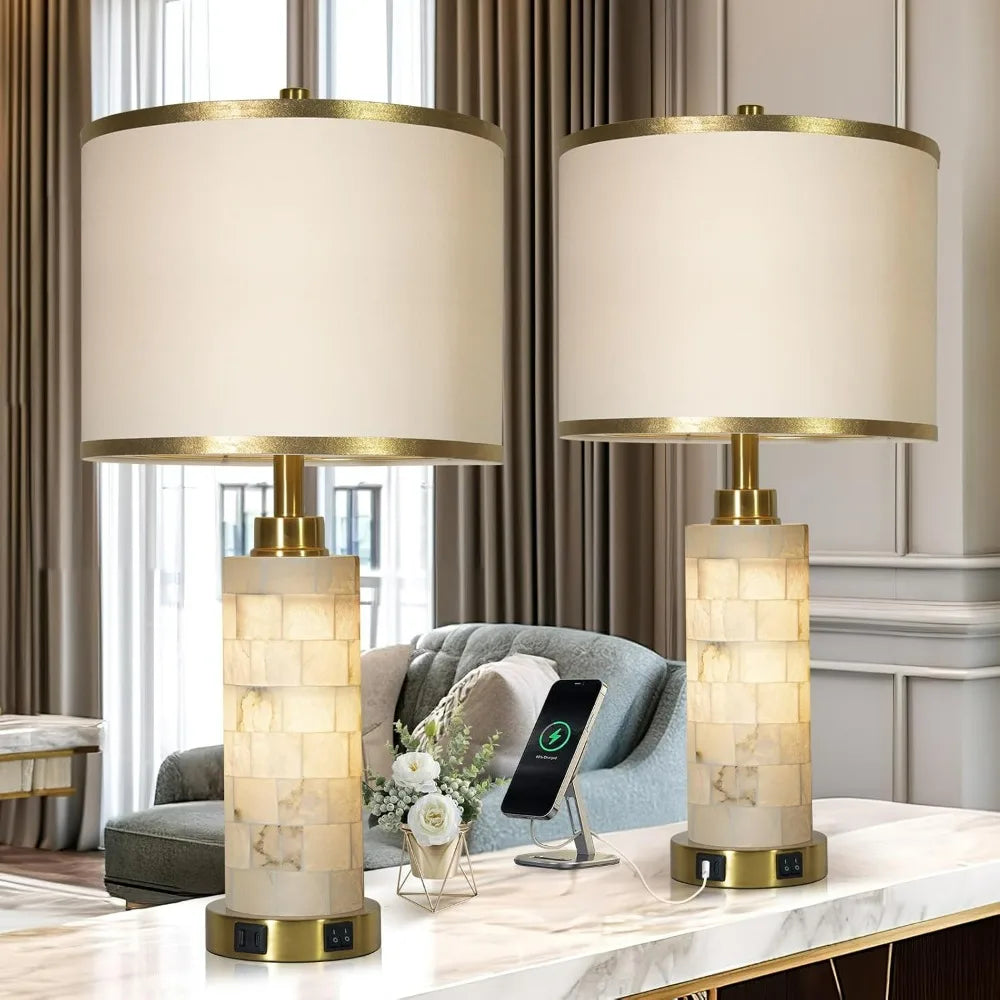 Natural Alabaster Lamps Set of 2, Night Light, USB