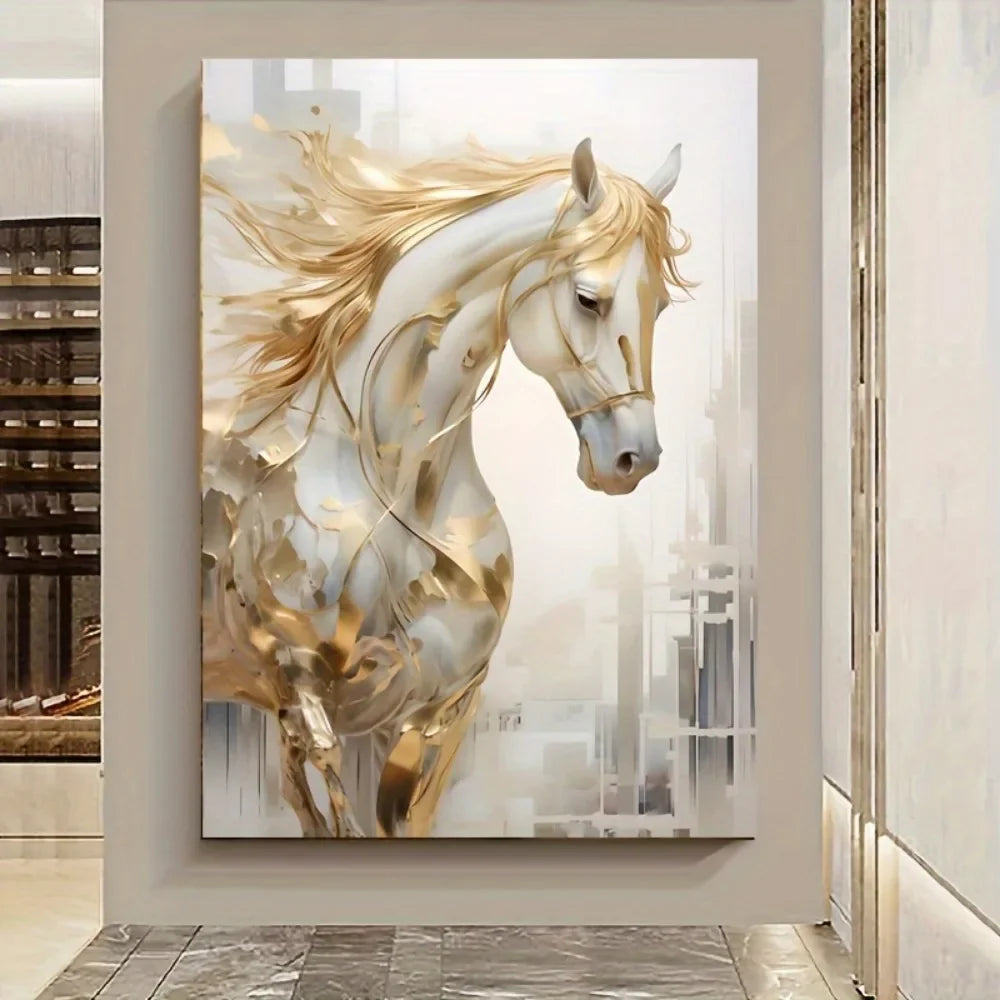Retro Golden Horse Wall Art Painting 31.49 in x 47.24 in