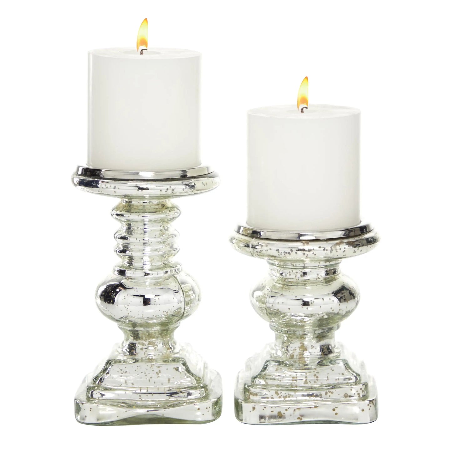 Silver Glass Handmade Pillar Candle Holder, Set of 2