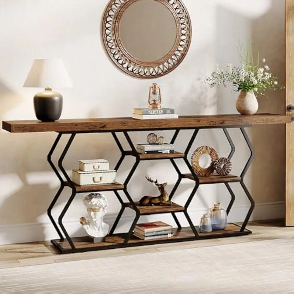 Extra Long Console Table with Shelves