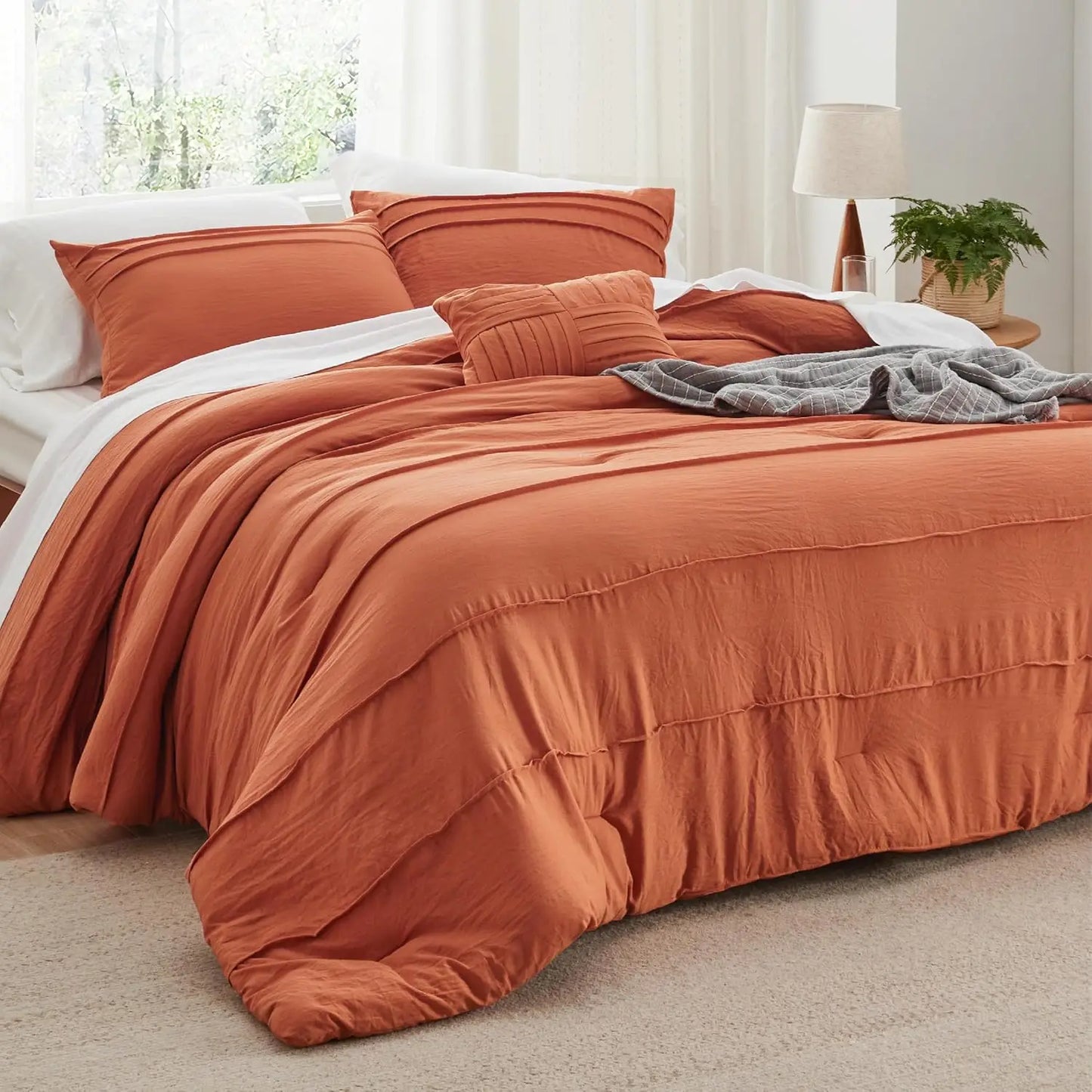 King Comforter Set - 4 Pieces Grid Pleat