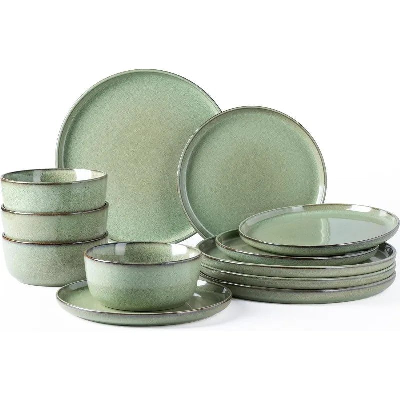 Ceramic Dinnerware Sets for 4, Reactive Glaze Dishes -Scratch Resistant