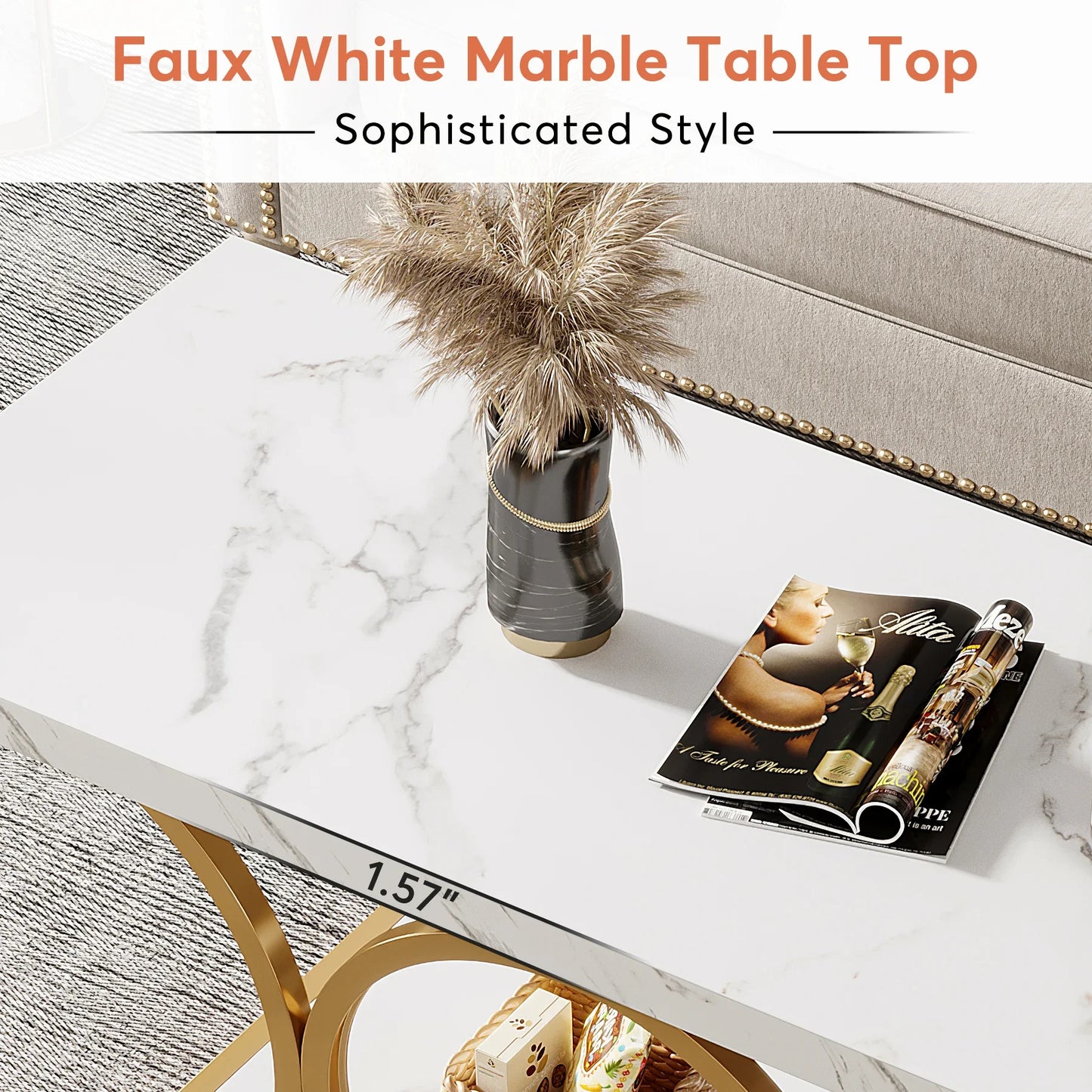 Rectangle Coffee Table, 47.24-in, Modern