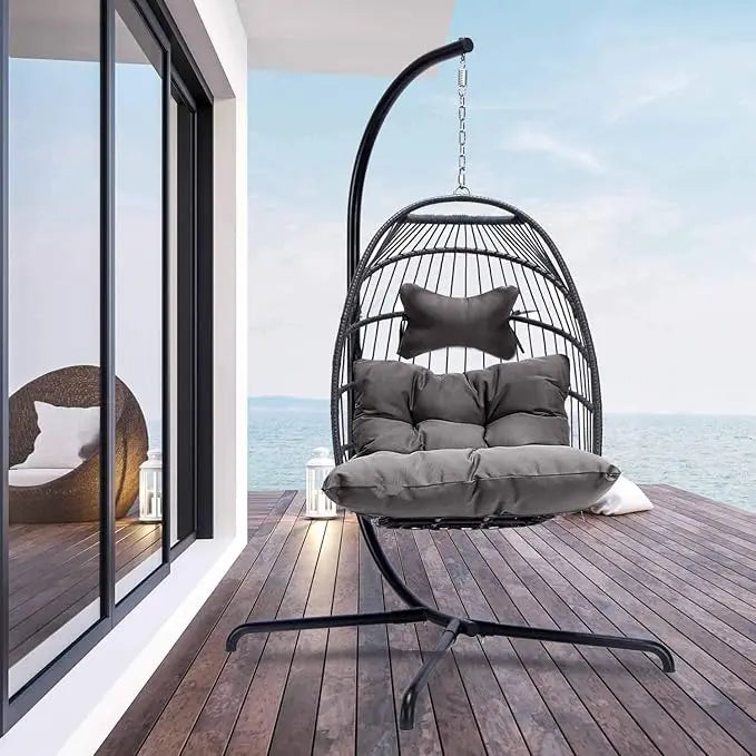 Patio Wicker Hanging Egg Chair with Stand
