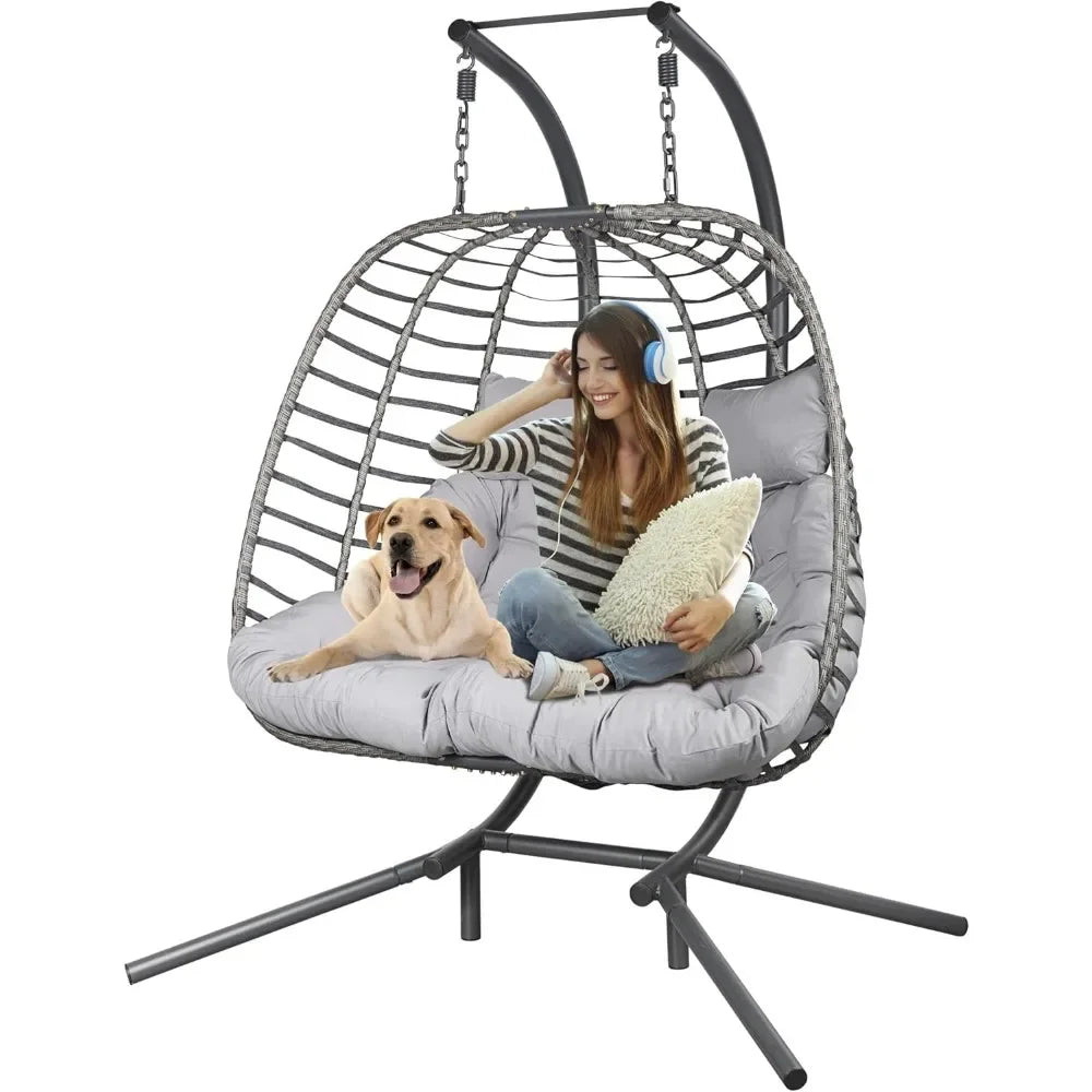 Double Hanging Egg Chair with Stand, Patio Hammock