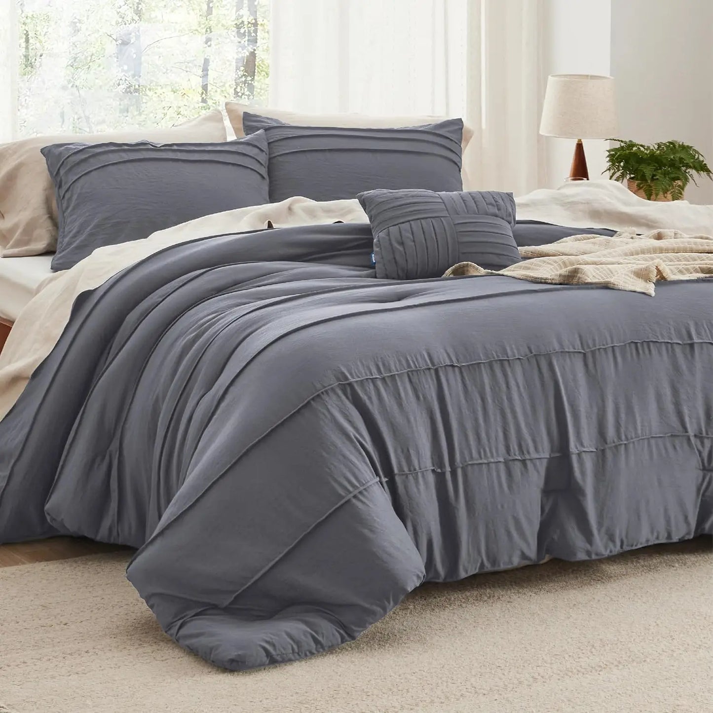 King Comforter Set - 4 Pieces Grid Pleat