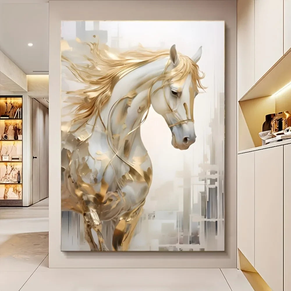 Retro Golden Horse Wall Art Painting 31.49 in x 47.24 in