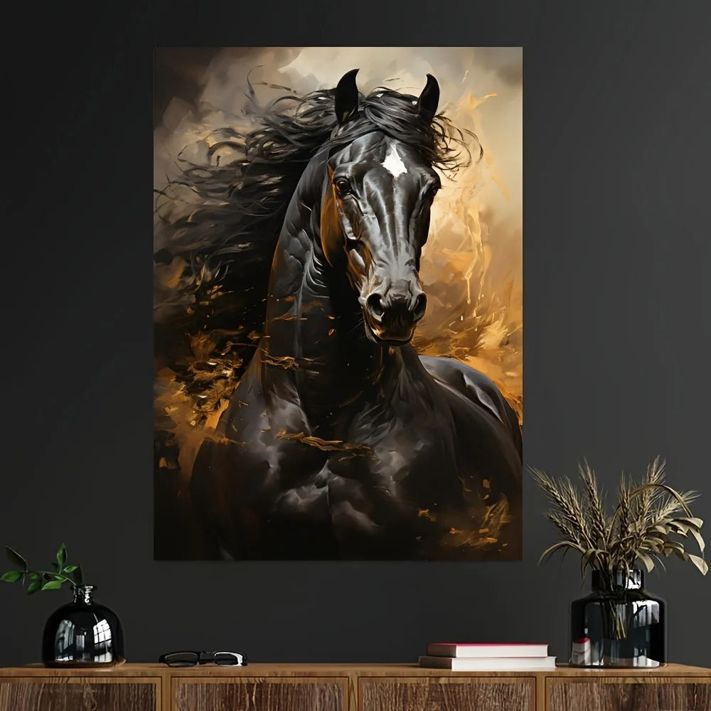 Canvas Print, 1 Black horse running