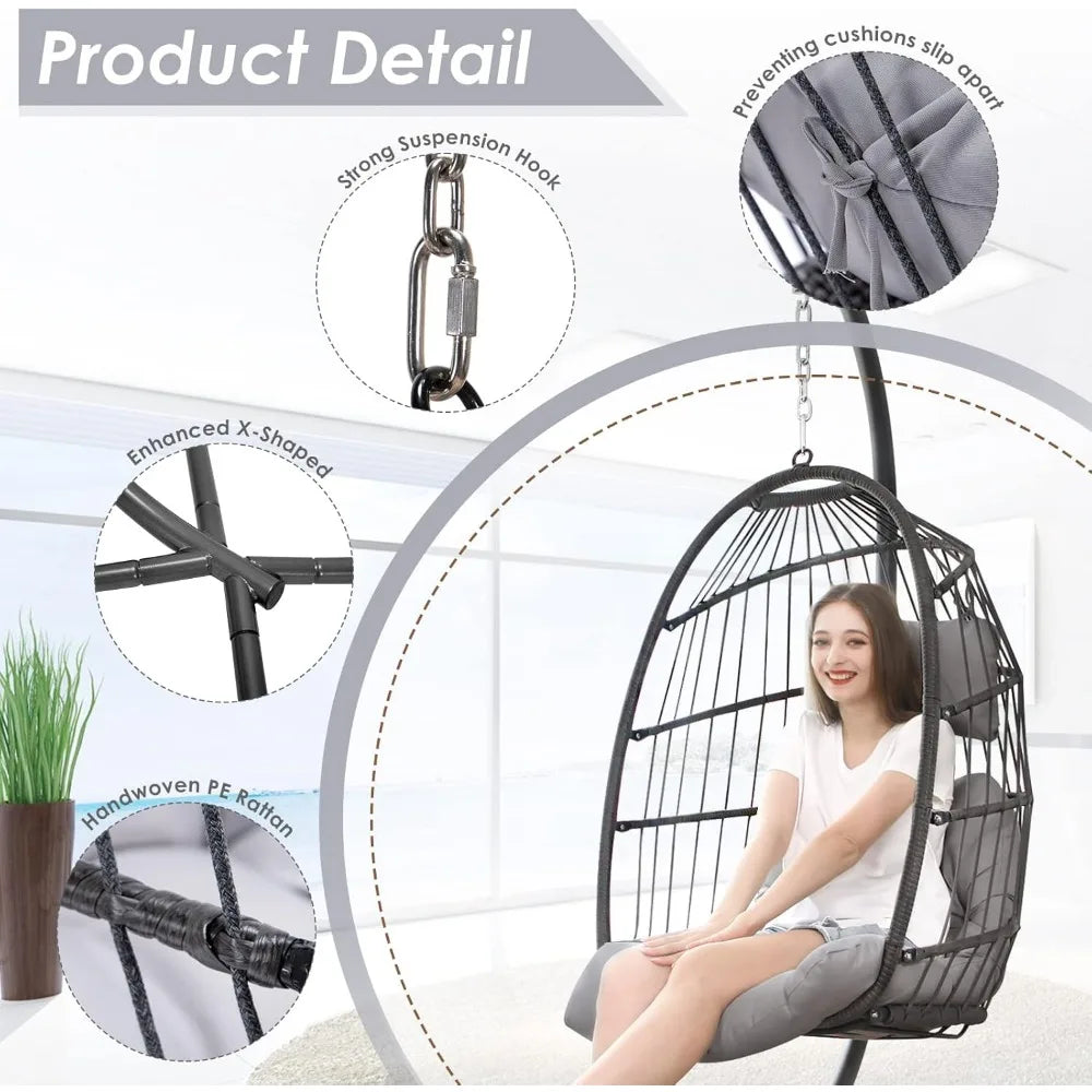 Patio Wicker Hanging Egg Chair with Stand