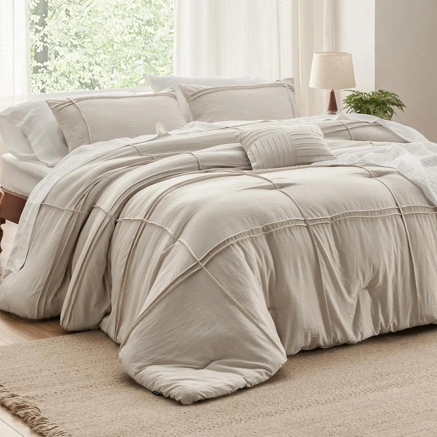 King Comforter Set - 4 Pieces Grid Pleat