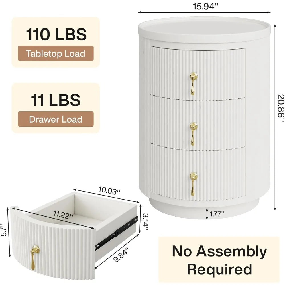 Side Tables Set of 2, 3 Drawers No Assembly
