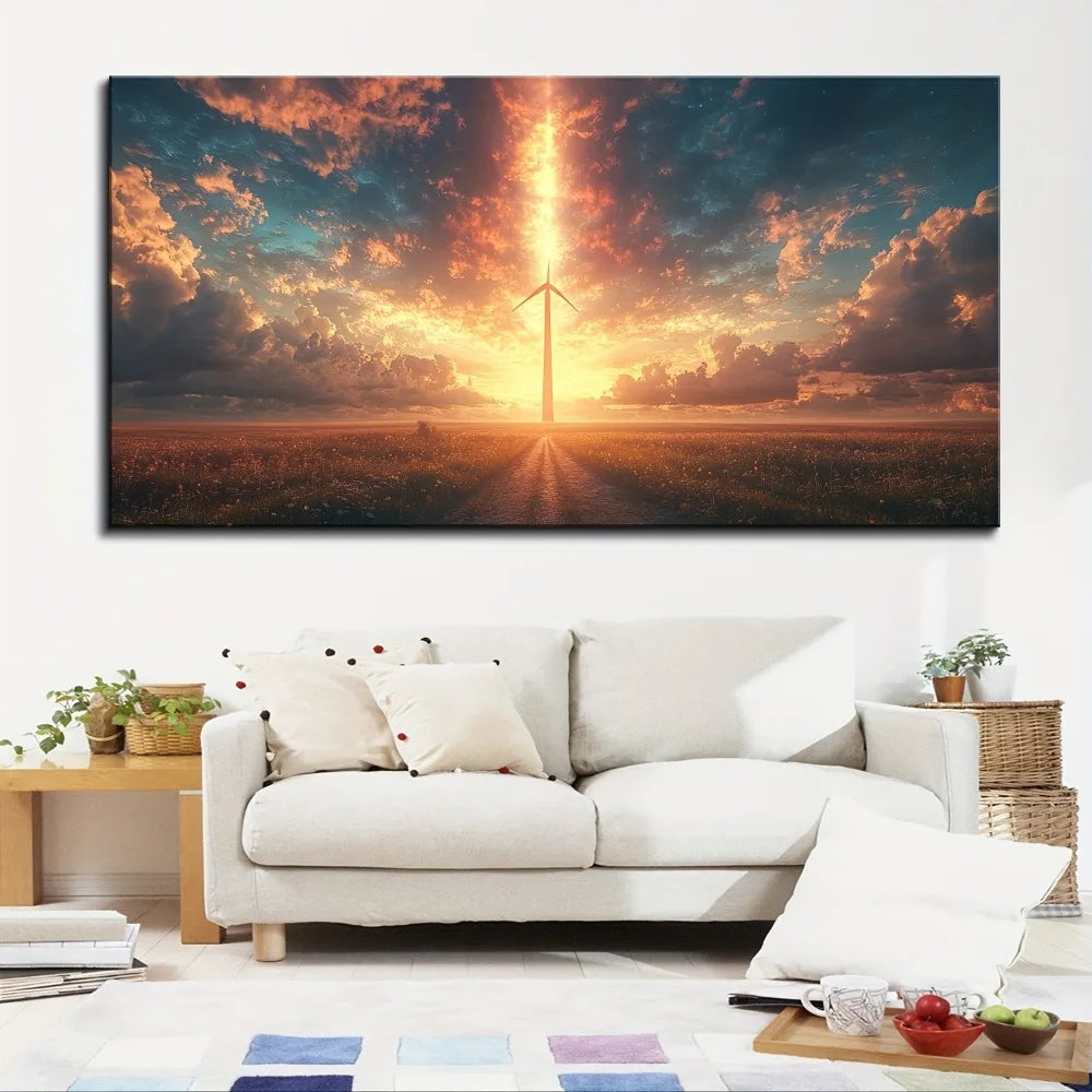 Sunrise Wind Turbine Road Painting