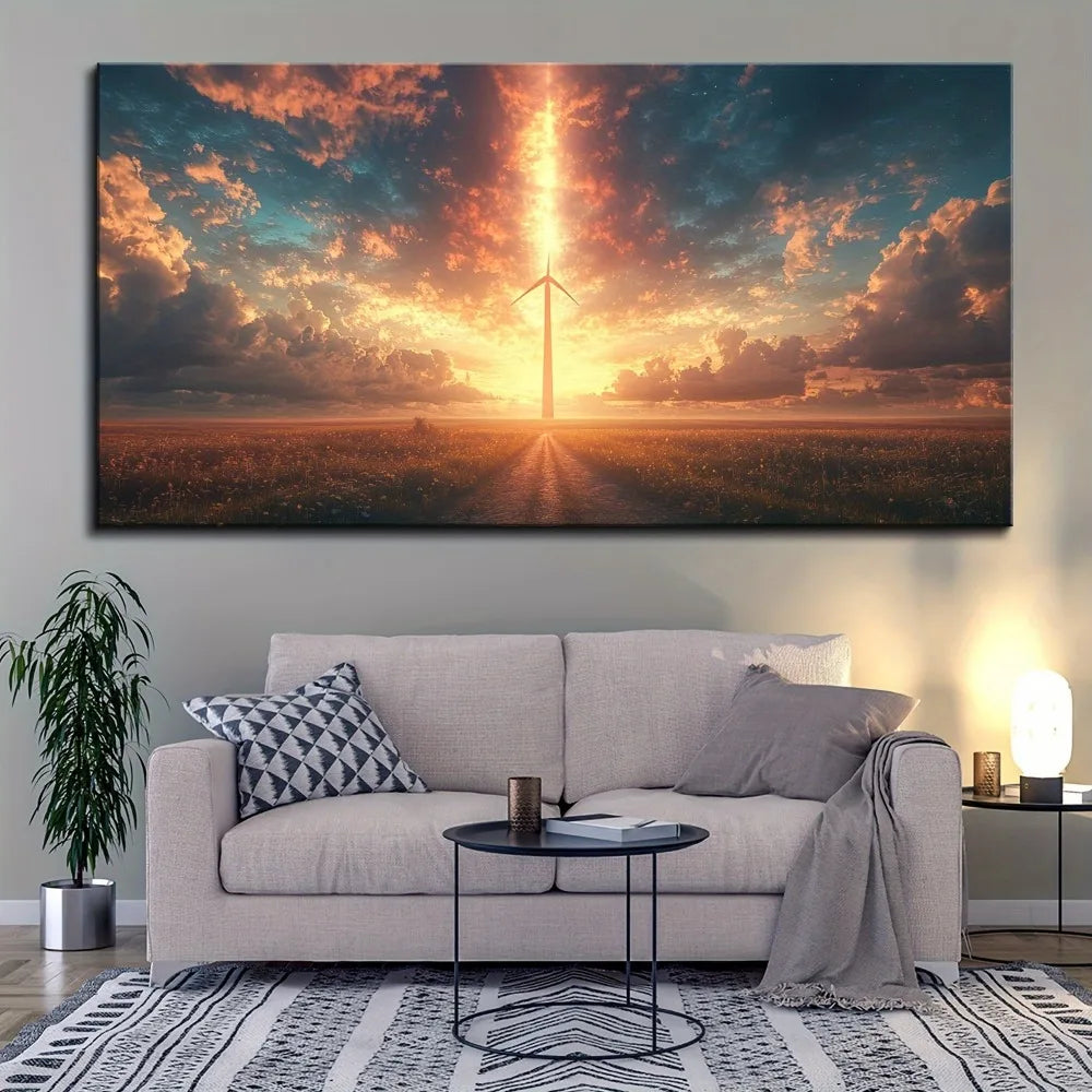 Sunrise Wind Turbine Road Painting