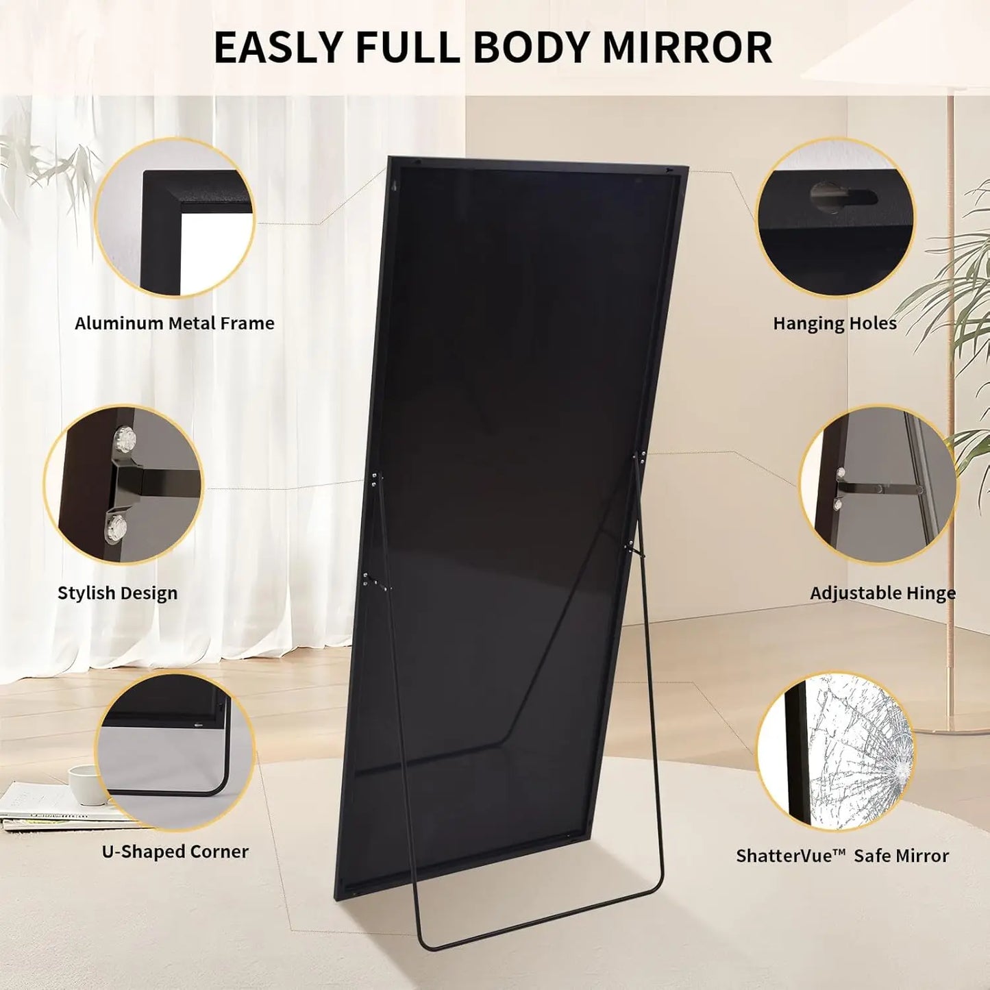 Full Length Mirror with Stand 34"x76" Standing, Hanging or Leaning