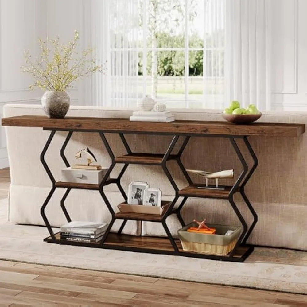 Extra Long Console Table with Shelves