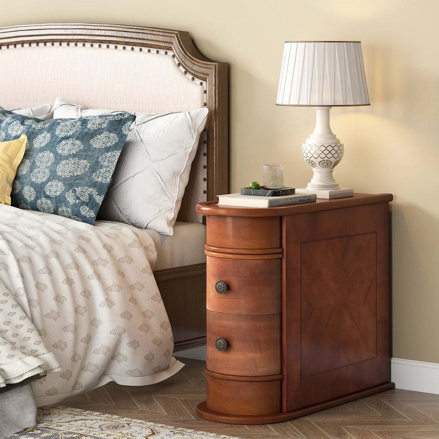 Side Table Solid Wood with Drawers