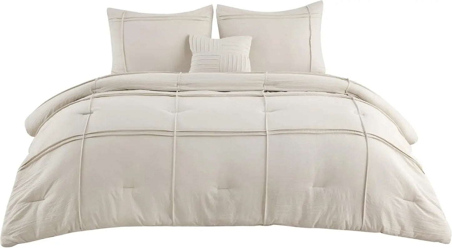 King Comforter Set - 4 Pieces Grid Pleat