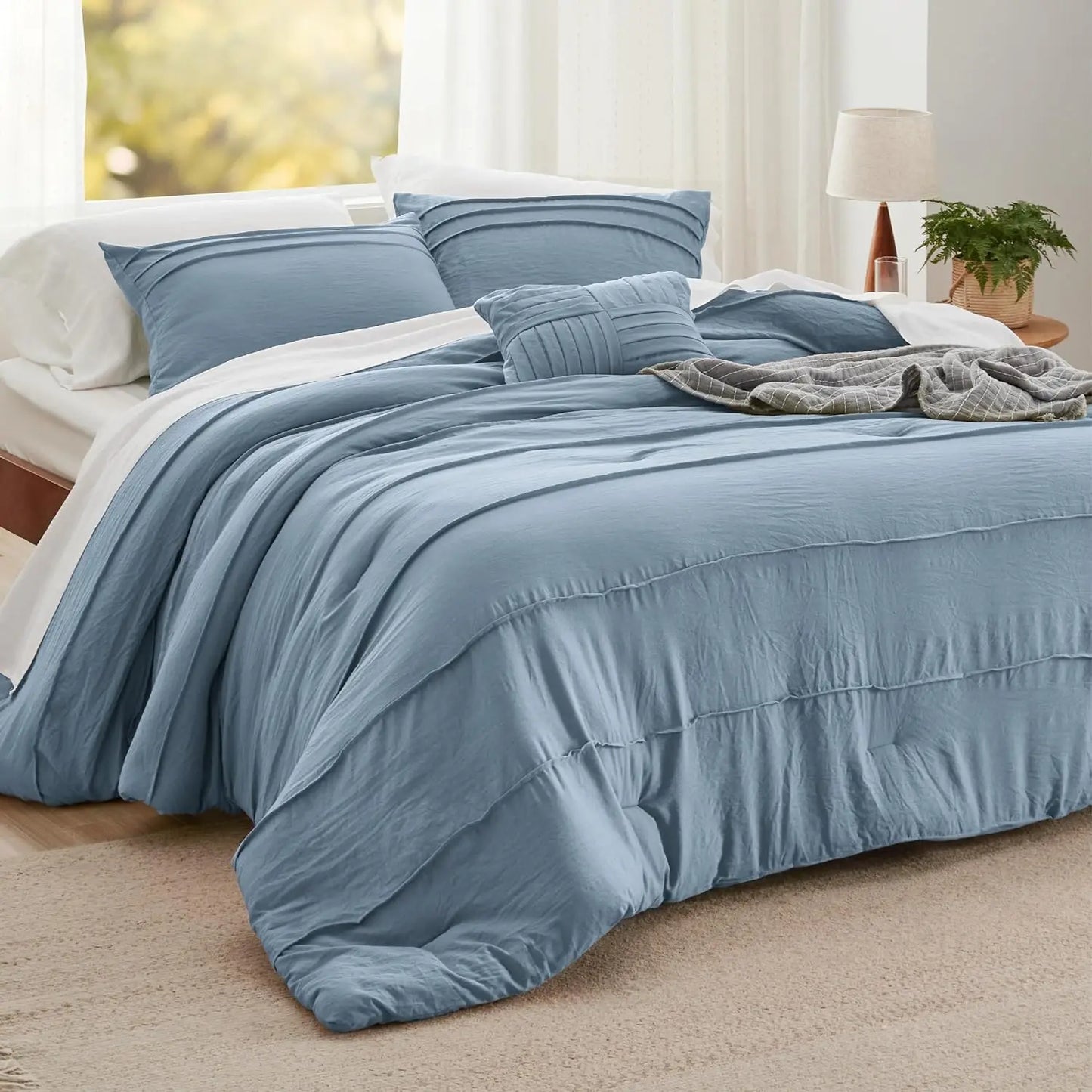 King Comforter Set - 4 Pieces Grid Pleat