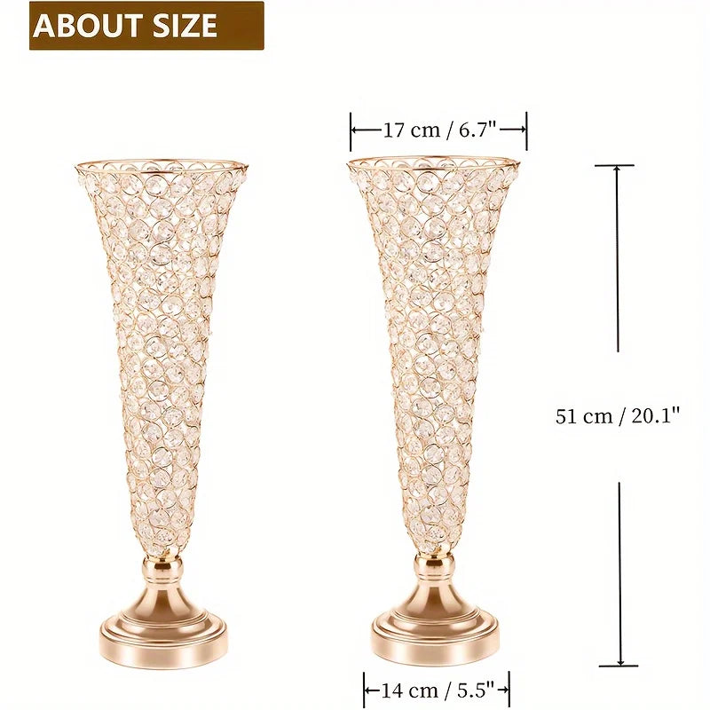 2 Crystal Vases, 20 Inches High, Silver