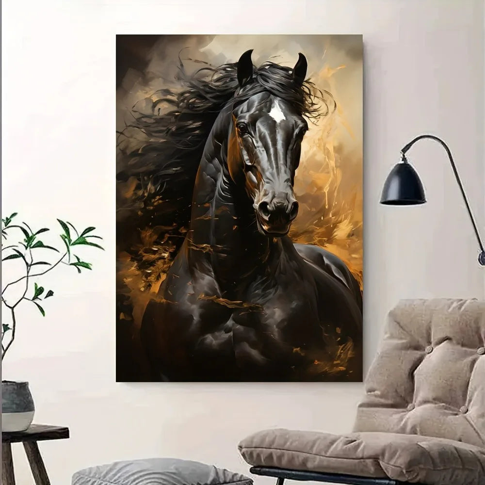 Canvas Print, 1 Black horse running