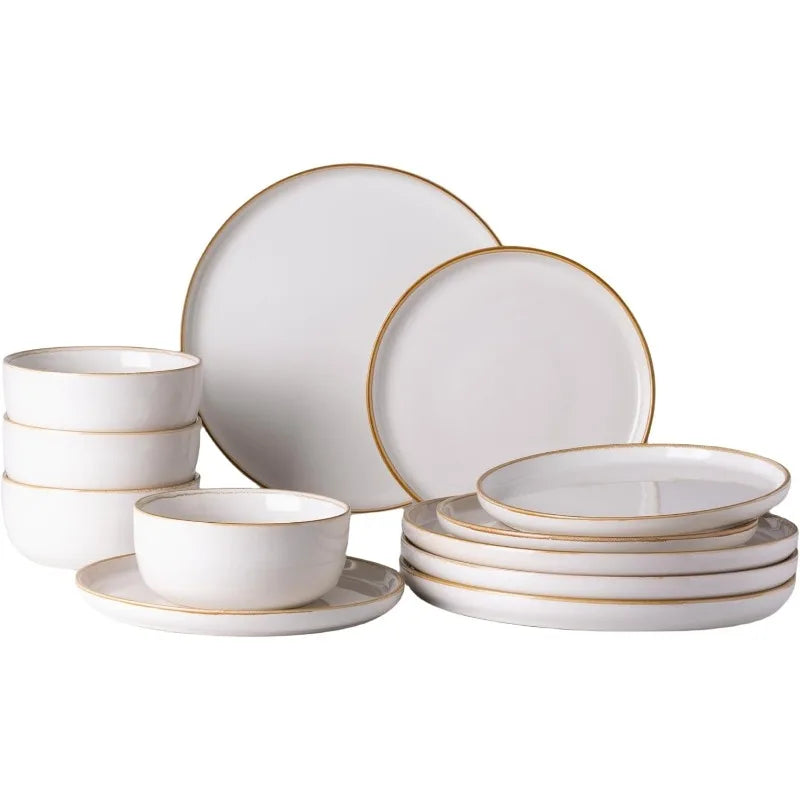 Ceramic Dinnerware Sets for 4, Reactive Glaze Dishes -Scratch Resistant