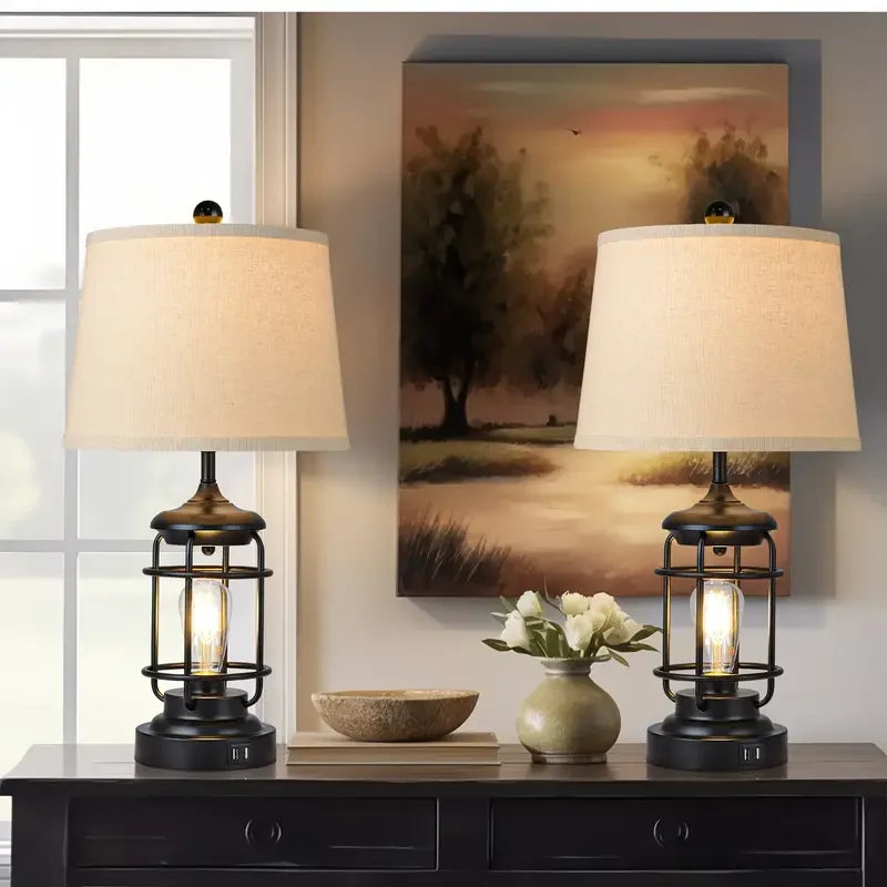 2 Farmhouse Table Lamps With Bulbs