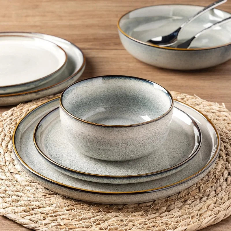 Ceramic Dinnerware Sets for 4, Reactive Glaze Dishes -Scratch Resistant