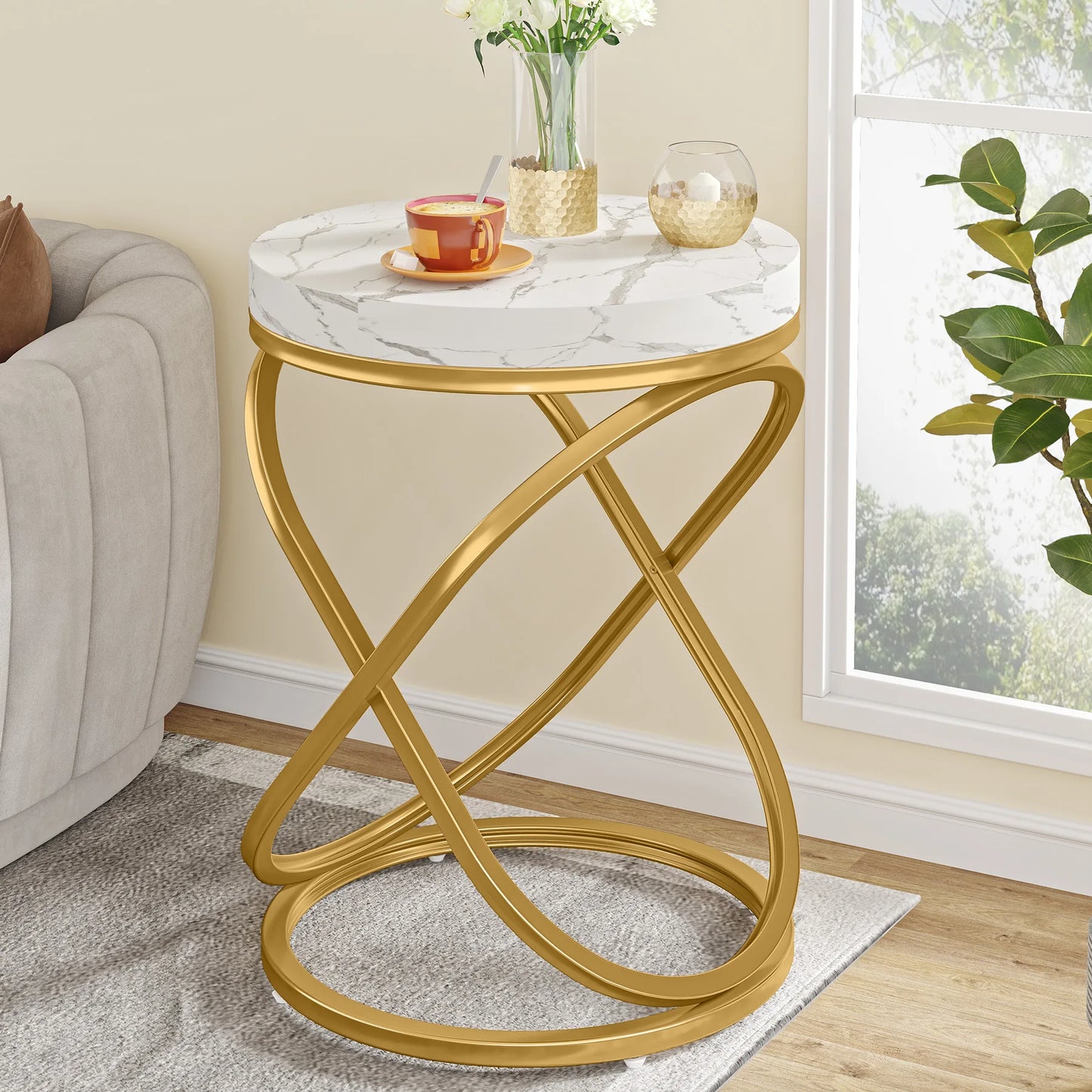 26 In White and Gold Faux Marble Top