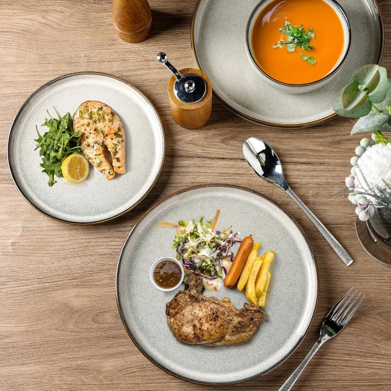 Ceramic Dinnerware Sets for 4, Reactive Glaze Dishes -Scratch Resistant
