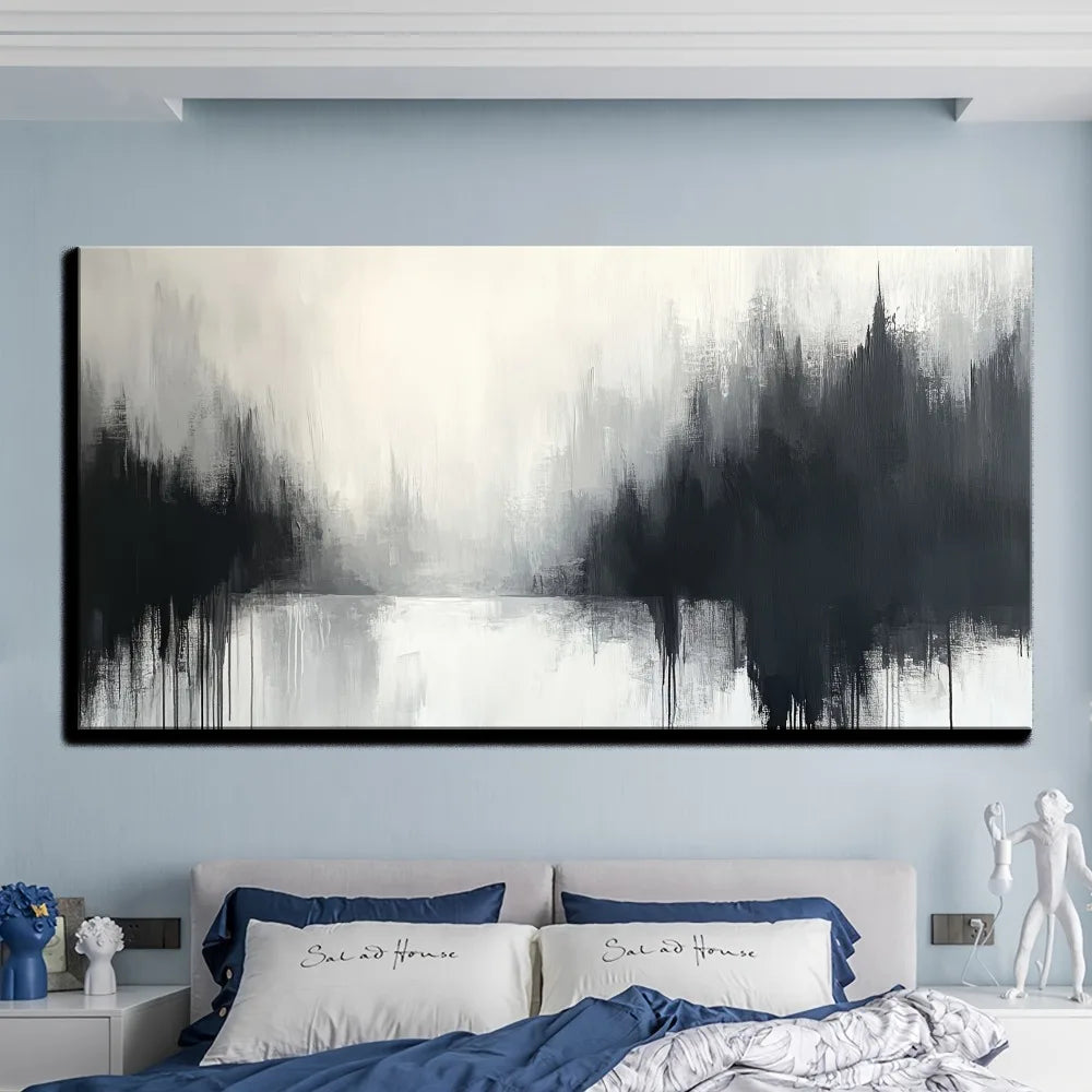 Grey and white abstract canvas painting