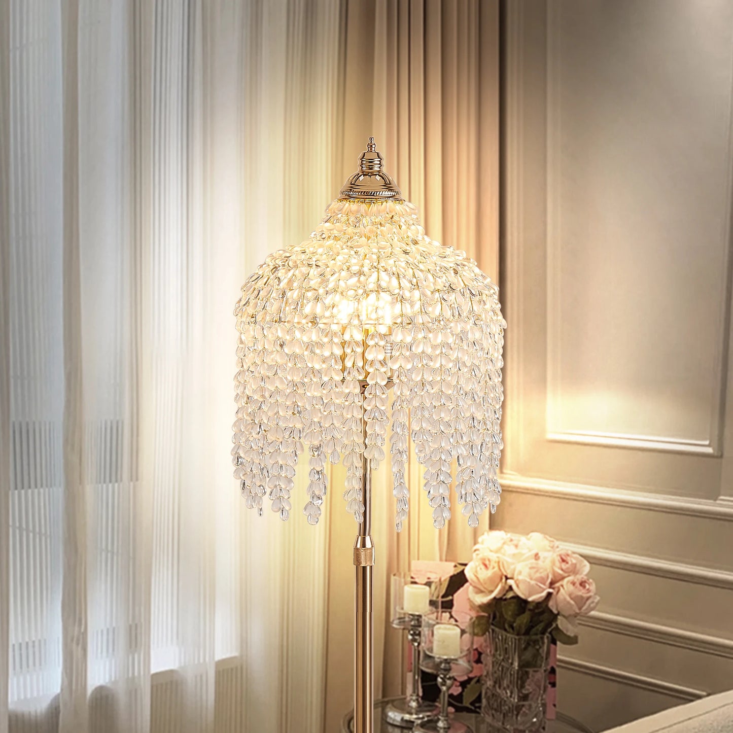 Crystal Floor Lamp Waterfall Design with Crystal Bead Strings