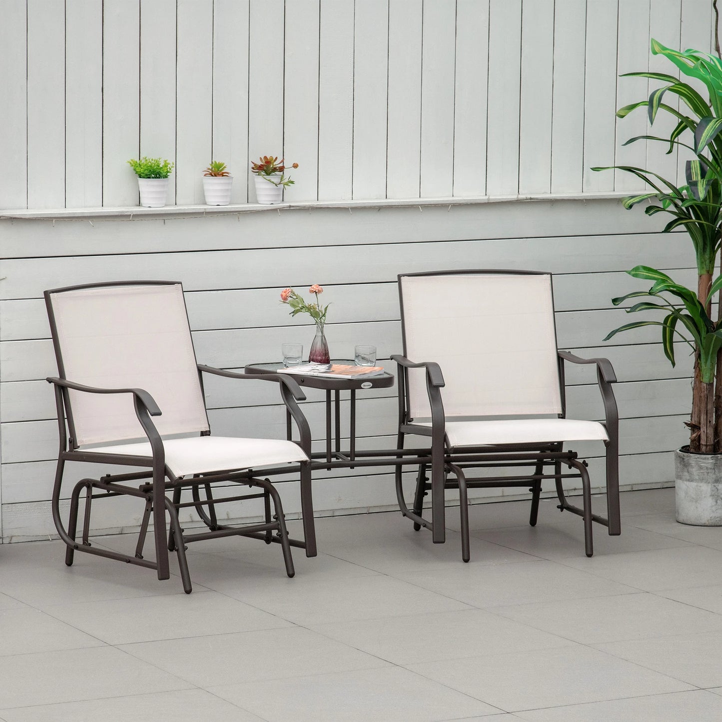 Patio Double Patio Rocker Glider Chairs w/Table