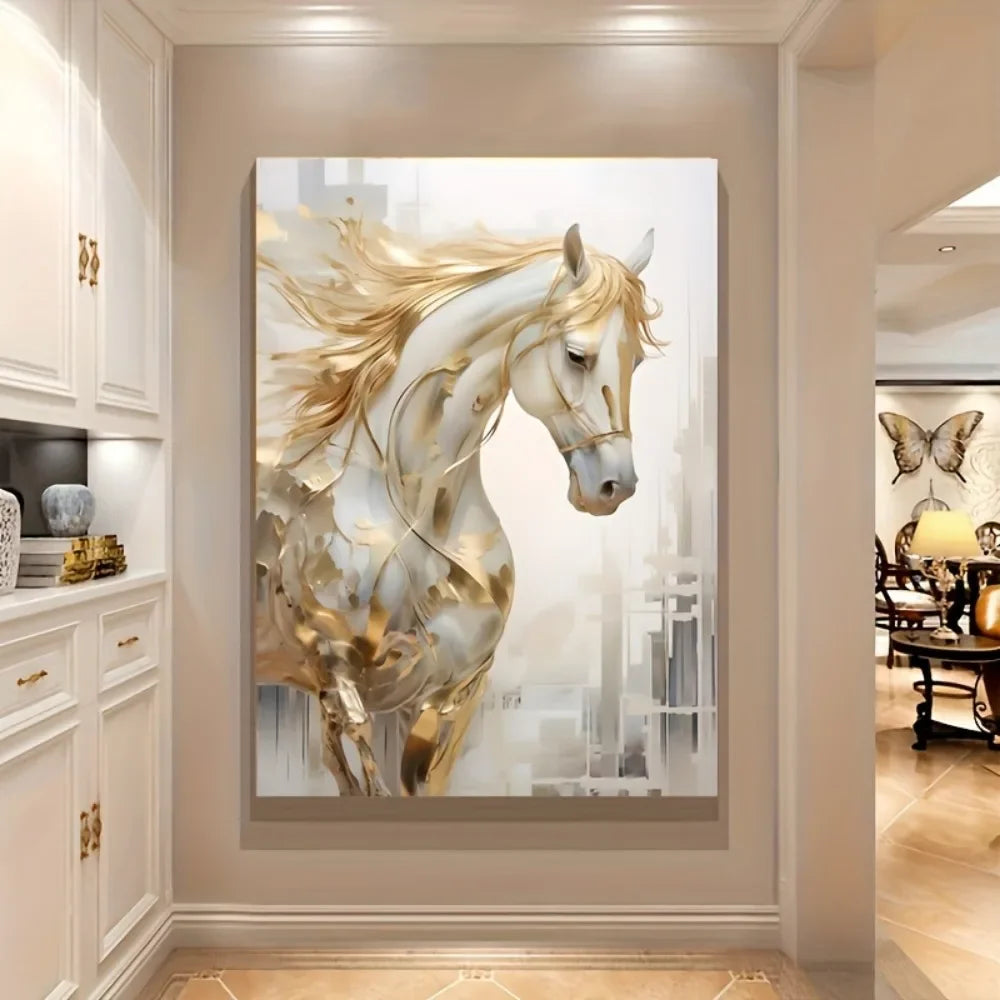 Retro Golden Horse Wall Art Painting 31.49 in x 47.24 in