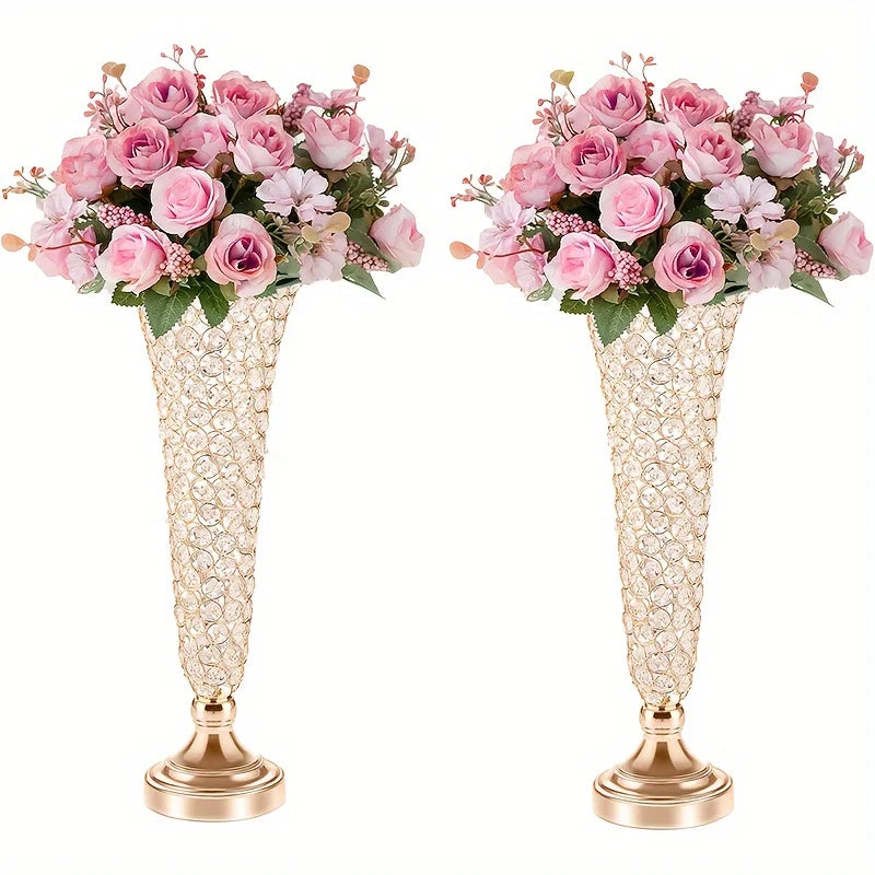 2 Crystal Vases, 20 Inches High, Silver