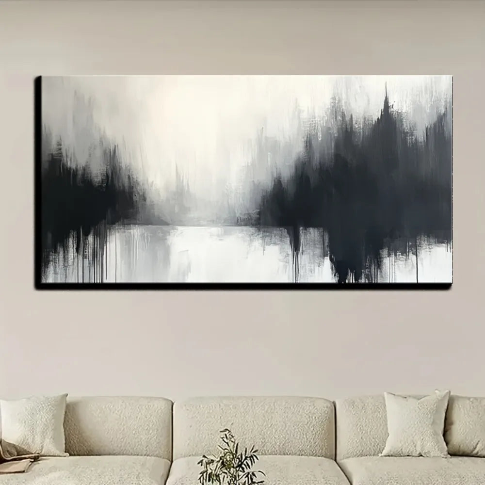 Grey and white abstract canvas painting
