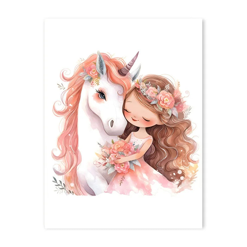 Pink Ballerina Girl Unicorn Butterfly Poster Kids Room Decorative Canvas Posters Nursery Wall Art Poster Baby Bedroom Decor