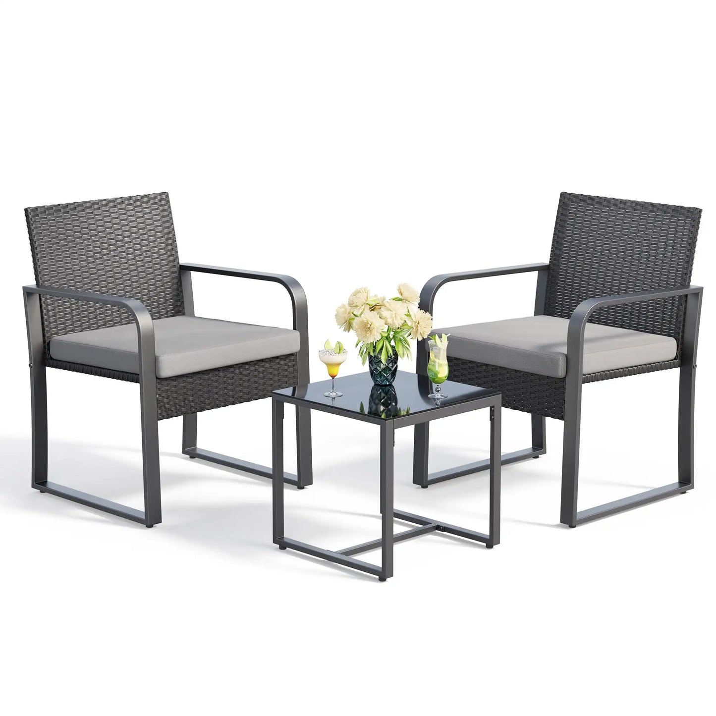 3-Piece Patio Chairs Set with Glass Coffee Table