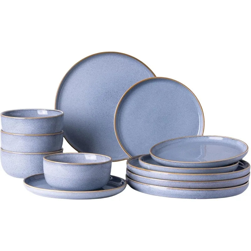 Ceramic Dinnerware Sets for 4, Reactive Glaze Dishes -Scratch Resistant