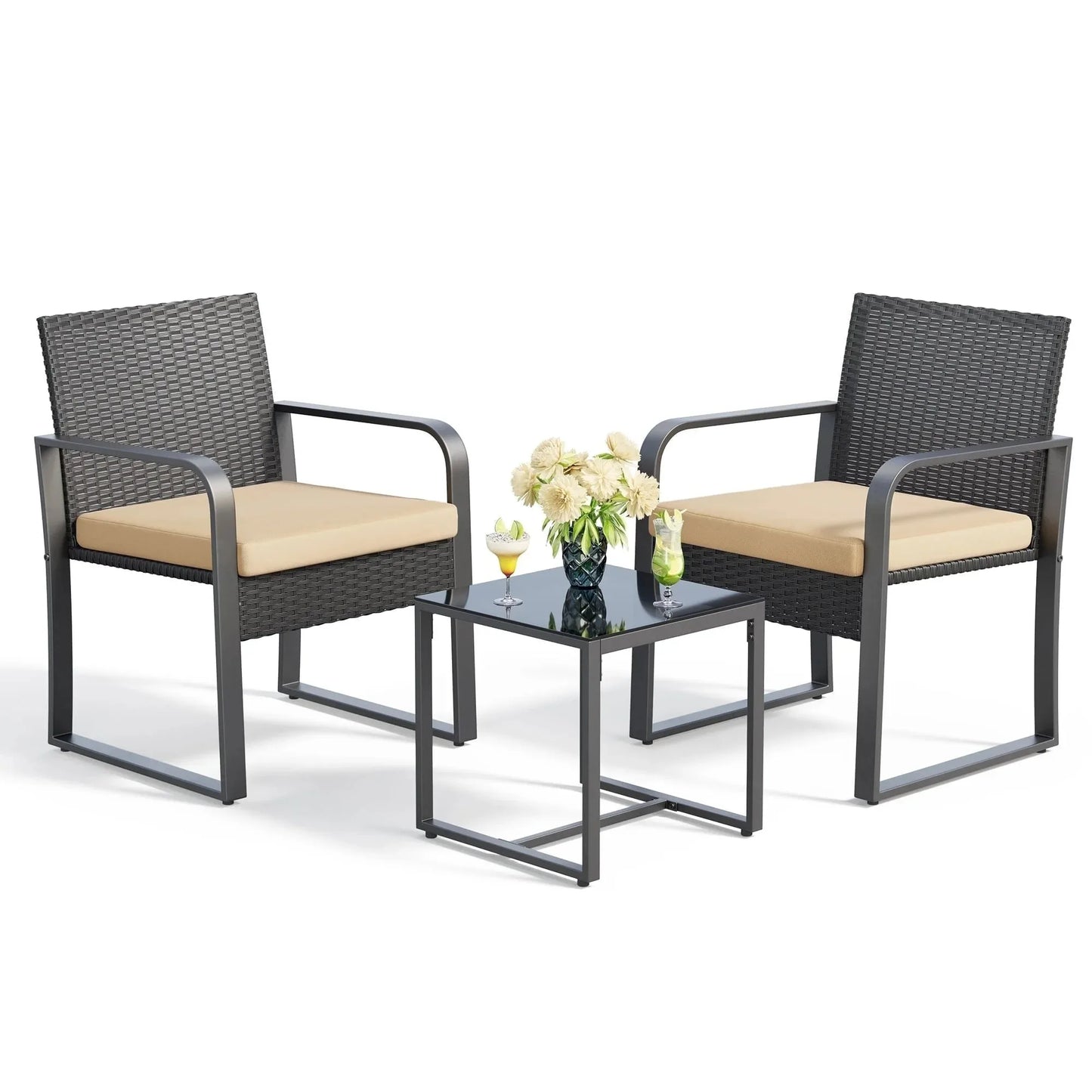 3-Piece Patio Chairs Set with Glass Coffee Table