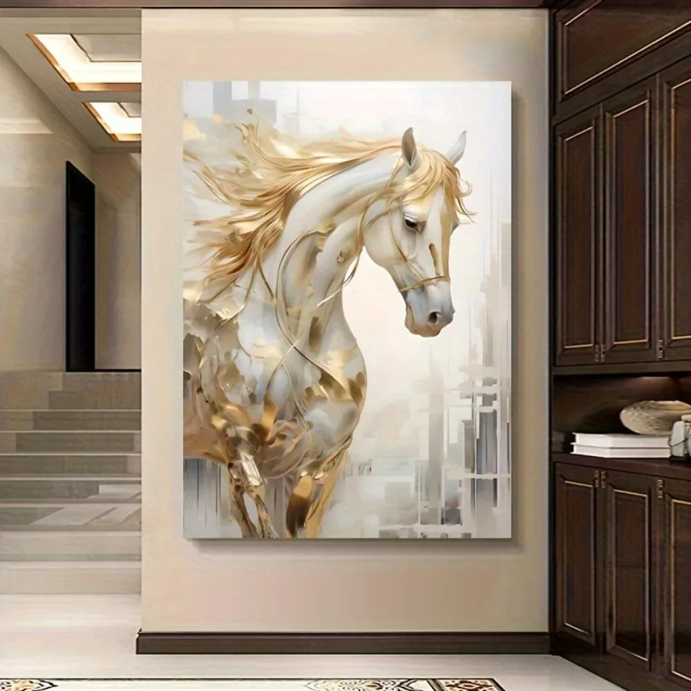 Retro Golden Horse Wall Art Painting 31.49 in x 47.24 in