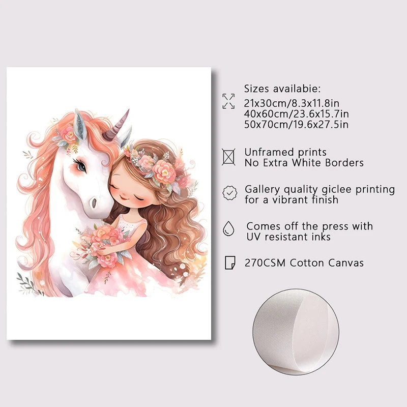 Pink Ballerina Girl Unicorn Butterfly Poster Kids Room Decorative Canvas Posters Nursery Wall Art Poster Baby Bedroom Decor